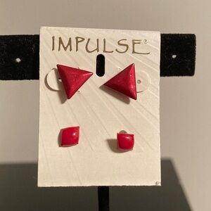 Pulse Vibrant Red Triangle and Square Kids Earrings